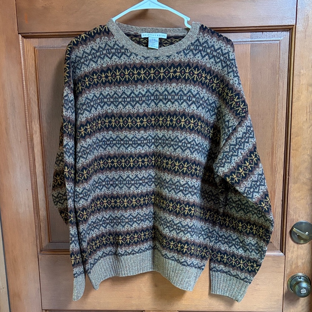 Geoffrey Beene Multicolor Patterned Lambswool Cre… - image 1